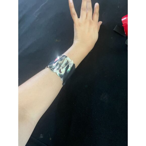 Large wide silver cuff bracelet big wavy bangle  chunky bold statement bracelet - Picture 2 of 7